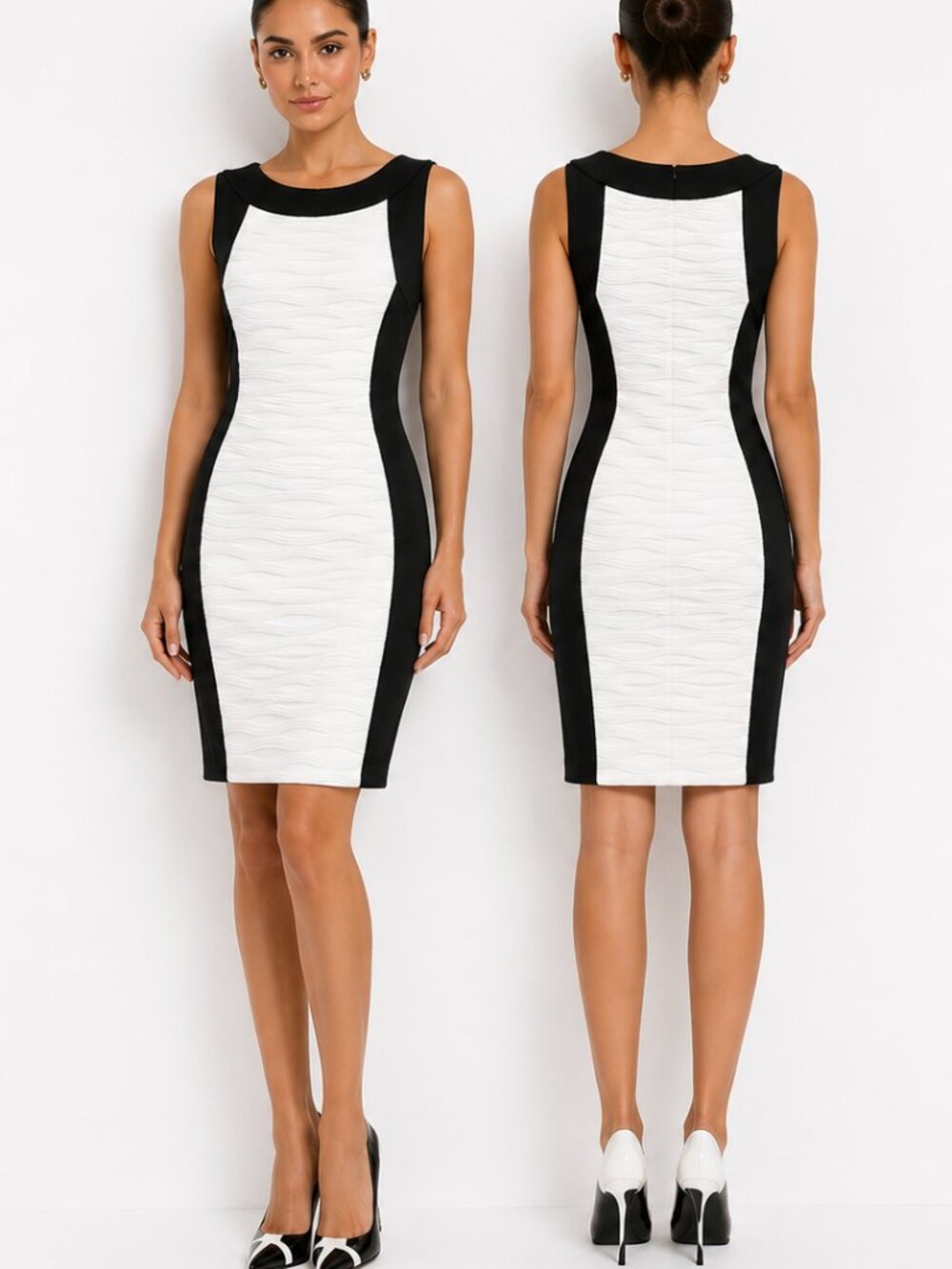 Calvin Klein Womens Black Ivory Colorblock Textured Sheath Dress CD5P1709 Size 4
